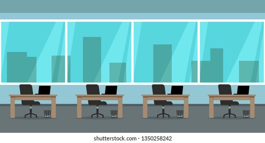 Seamless empty office interior with panoramic window. Vector illustration.