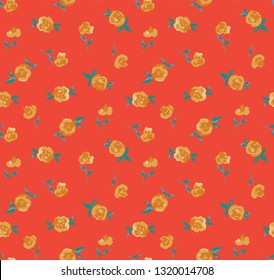 Seamless Endless Abstract Hand Drawn Watercolor Flower Floral Peony Poppy and Leaves Vector Pattern Isolated Background