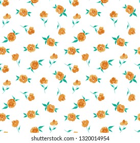 Seamless Endless Abstract Hand Drawn Watercolor Flower Floral Peony Poppy and Leaves Vector Pattern Isolated Background