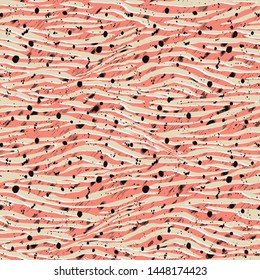 Seamless Endless Abstract Hand Drawn Zebra Stripes and Ink Stains Vector Pattern