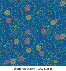 Seamless Endless Background Pattern of Funny Cute Circle Colorful Bubbles. Ink illustration. Geometric Pattern for Gift Wrapping Paper or Invitation Template. Hand Drawn Doodle Style Craft Backdrop.