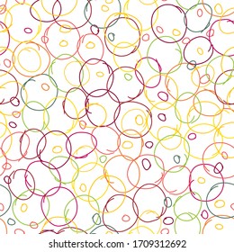 Seamless Endless Background Pattern of Funny Cute Circle Colorful Bubbles. Ink illustration. Geometric Pattern for Gift Wrapping Paper or Invitation Template. Hand Drawn Doodle Style Craft Backdrop.