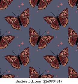 Seamless Endless Butterfly pattern, dark colors, dark academia aesthetic