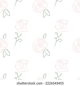 Seamless endless elegant pattern with roses, simple hand drawn floral ornament, romantic background, for prints, for fabric, for wallpaper