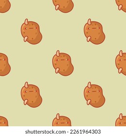 Seamless endless fabric vegetarian organic ecological cute childish cartoon comic kawaii pattern, for wallpaper, cover, wrapping paper, children product and goods. Nature character potato with face
