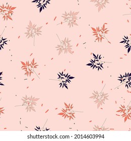 Seamless (endless) floral pattern with astilbe leaves and confetti. Vector illustration 10 EPS.