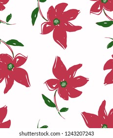Seamless Endless Hand Drawn Abstract Geometric Christmas Flowers Florals Pattern Isolated Background
