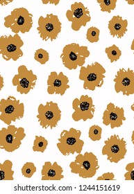 Seamless Endless Hand Drawn Abstract Flowers Florals Vector Pattern Isolated Background