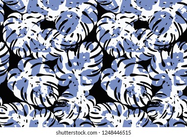Seamless Endless Hand Drawn Abstract Tropical Monstera Leaves Vector Pattern 
