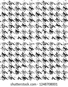 Seamless Endless Hand Drawn Abstract Hounds Tooth Vector Pattern with Ink Stains Brush Strokes