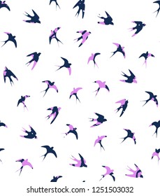 Seamless Endless Hand Drawn Abstract Swallow Birds Vector Pattern Isolated Background