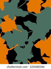 Seamless Endless Hand Drawn Abstract Leaf Camouflage Vector Pattern Isolated Background
