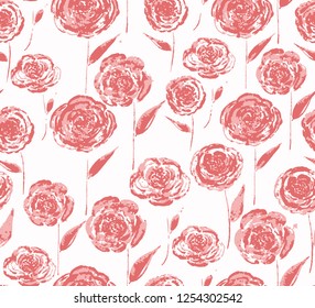 Seamless Endless Hand Drawn Abstract Roses Flowers Vector Pattern Isolated Background