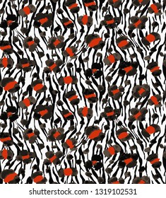 Seamless Endless Hand Drawn Abstract Leopard Animal Skin with Zebra Stripes Background Vector Pattern