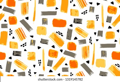 Seamless Endless Hand Drawn Abstract Geometric Shapes Brush Strokes Triangles Vector Pattern Isolated Background