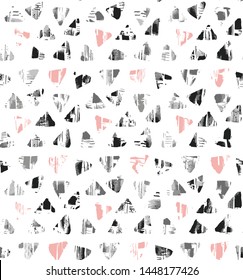 Seamless Endless Hand Drawn Abstract Multi Color Geometric Shapes Triangles with Brush Strokes Vector Pattern Isolated Background