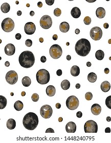 Seamless Endless Hand Drawn Abstract Planets Dots with Gold Foil Vector Pattern Isolated Background