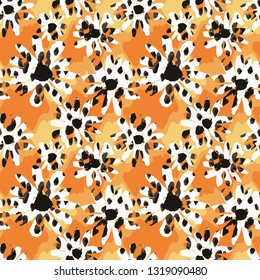 Seamless Endless Hand Drawn Flowers with Leopard Skin Vector Pattern Tie Dye Gradient Colors Background