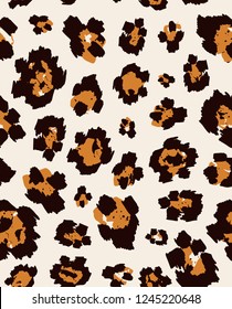 Seamless Endless Hand Drawn Leopard Vector Pattern Isolated Background