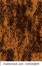 Seamless Endless Hand Drawn Snake Skin Vector Pattern Orange Background