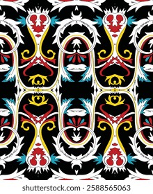 Seamless Endless Hand Painting Abstract Watercolor Tile Ceramic Ethnic Floral Geometric Shapes Pattern