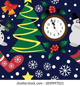 Seamless ,endless,  Merry Christmas and Happy New Year colourful pattern, vector.