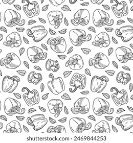 Seamless endless paprika pattern. Illustration in hand drawn style. Can be used to create packaging, covers, backgrounds, cards, textiles, clothing, souvenirs and much more.