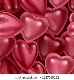 Seamless endless pattern with 3D hearts of bright red colors, Pattern for fashion and wallpaper or greeting cards design, Vector EPS 10 format