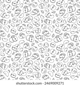 Seamless endless pattern of apples. Illustration in hand drawn style. Can be used to create packaging, covers, backgrounds, cards, textiles, clothing, souvenirs and much more.