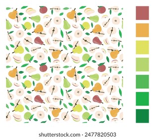 Seamless endless pattern of apples and pears. Illustration in hand drawn style. Can be used to create packaging, covers, backgrounds, cards, textiles, clothing, souvenirs and much more.