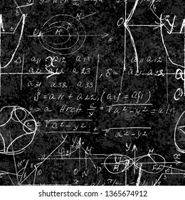 Seamless endless pattern background with handwritten mathematical formulas, math relationship or rules expressed in symbols, various operations such as addition, subtraction, multiplication, division