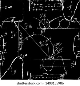 Seamless endless pattern background with handwritten mathematical formulas, math relationship or rules expressed in symbols, various operations such as addition, subtraction, multiplication, division