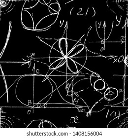 Seamless endless pattern background with handwritten mathematical formulas, math relationship or rules expressed in symbols, various operations such as addition, subtraction, multiplication, division