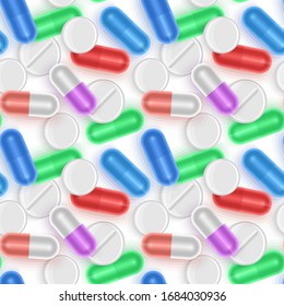 Seamless, endless pattern with Capsule and tablet pills, colorful background vector eps 10 format