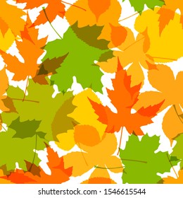 Seamless, endless pattern with colorful Autumn leaves background, Vector EPS 10 format