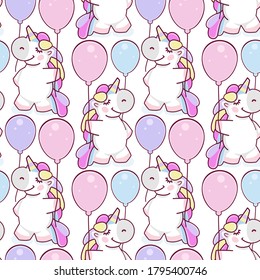 Seamless, endless pattern with colorful unicorns on white background, illustration for children, vector eps 10 format