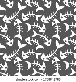 Seamless, endless pattern with fish bones on dark background, vector eps 10 illustration