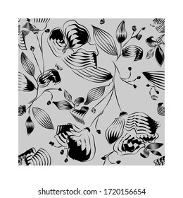 Seamless endless pattern of flowers and leaves on a background.
