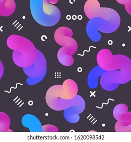 Seamless, endless pattern with Fluid colorful elements Modern holographic neon bright pattern on dark background, vector eps 10 format