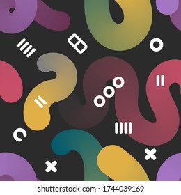 Seamless, endless pattern with Fluid colorful elements Modern holographic neon bright pattern on dark background, vector eps 10 format