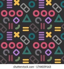 Seamless, endless pattern with graphic colorful elements Modern with neon colors pattern on dark background, vector eps 10 format