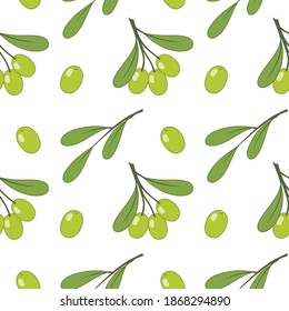 Patrón inexorable de aceitunas verdes. Antecedentes para coser ropa, textiles, impresión en tela. Empaquetar papel con aceitunas.