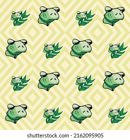 Seamless endless pattern. Illustration of a frog and a twig on a geometric background. Design for paper, web, cover, fabric, t-shirt, poster, print, artwork, etc.