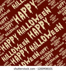 Seamless endless pattern inscription Happy Halloween with frightening spreading mucous blurred letters different size glowing in the dark on a beautiful and terrible background. Use for poster, cover