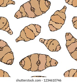 Seamless Endless Pattern of Jerusalem Artichoke or Topinambur. Vegetable Collection. EPS10 Vector. Hand Drawn Doodle Style Realistic Illustration.