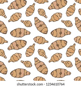 Seamless Endless Pattern of Jerusalem Artichoke or Topinambur. Vegetable Collection. EPS10 Vector. Hand Drawn Doodle Style Realistic Illustration.