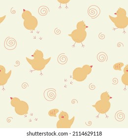 seamless endless pattern with little chicks and spirals flat vector illustration hand draw