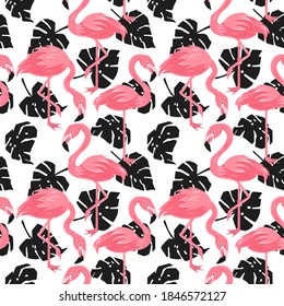 Patrón inexorable, interminable y hojas monsteras, ilustración tropical en formato vectorial eps 10