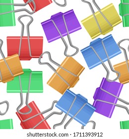 Seamless, endless pattern with multicolored paperclips on white background, office supplies, vector eps 10 format