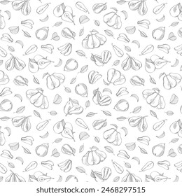 Seamless endless pattern of pears. Illustration in hand drawn style. Can be used to create packaging, covers, backgrounds, cards, textiles, clothing, souvenirs and much more.
